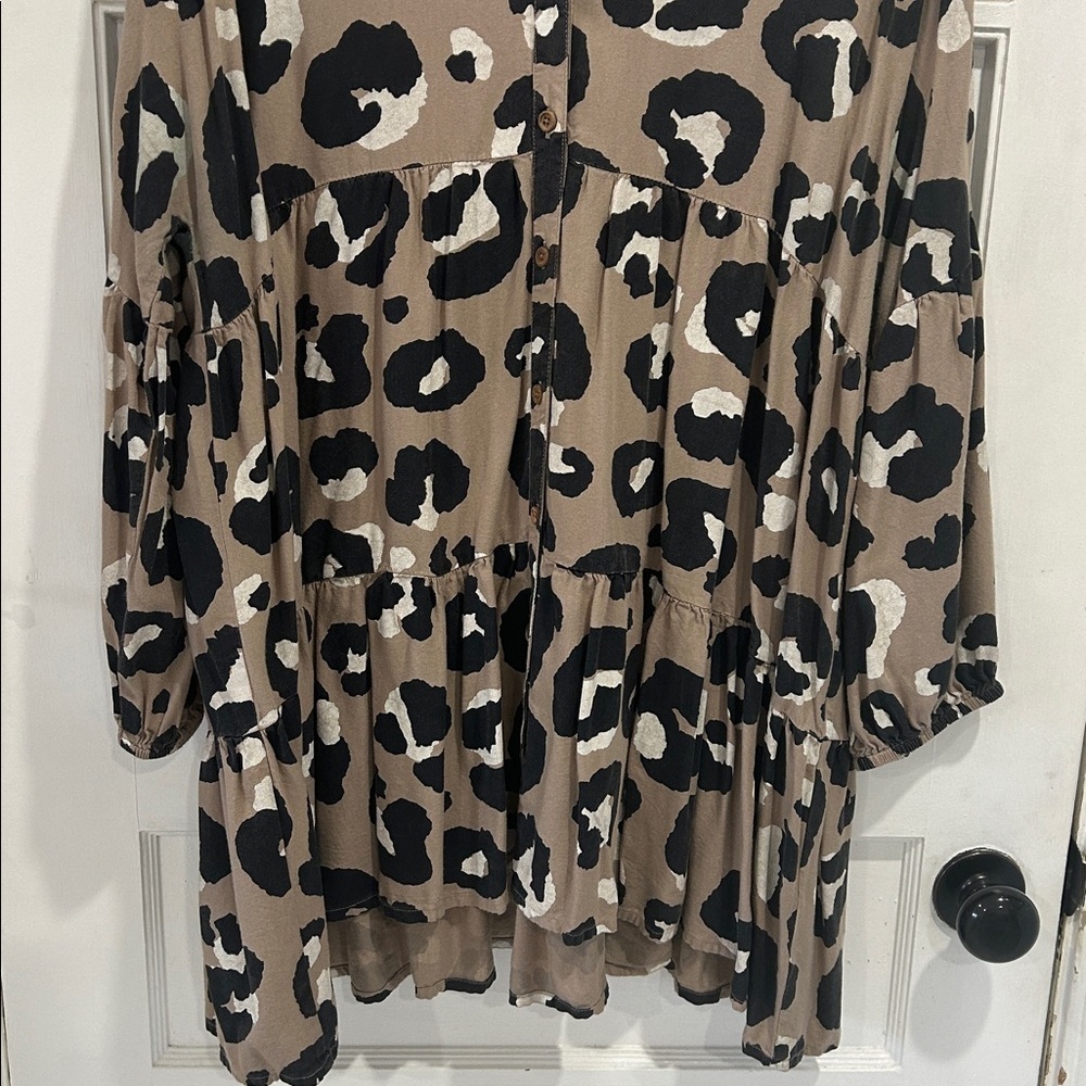 Mudpie Maybell Animal Print Babydoll Flounce Mini Dress - Size Large - Picture 6 of 10